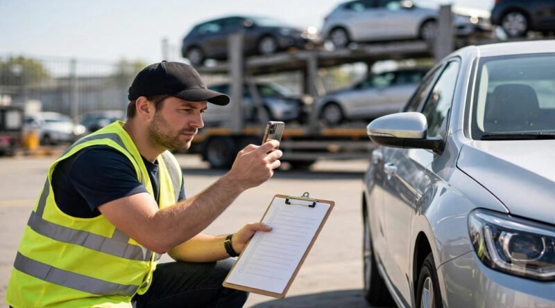 Driver photographing car during pre-shipping inspection